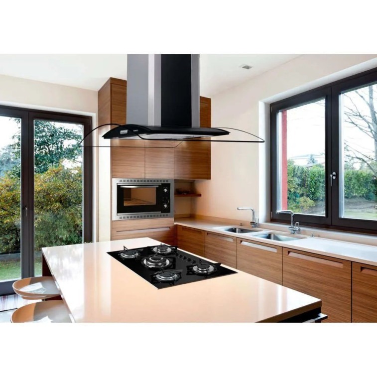 Coifa de Ilha CVC Nardelli Vidro Curvo Black 90cm Inox Exaustor