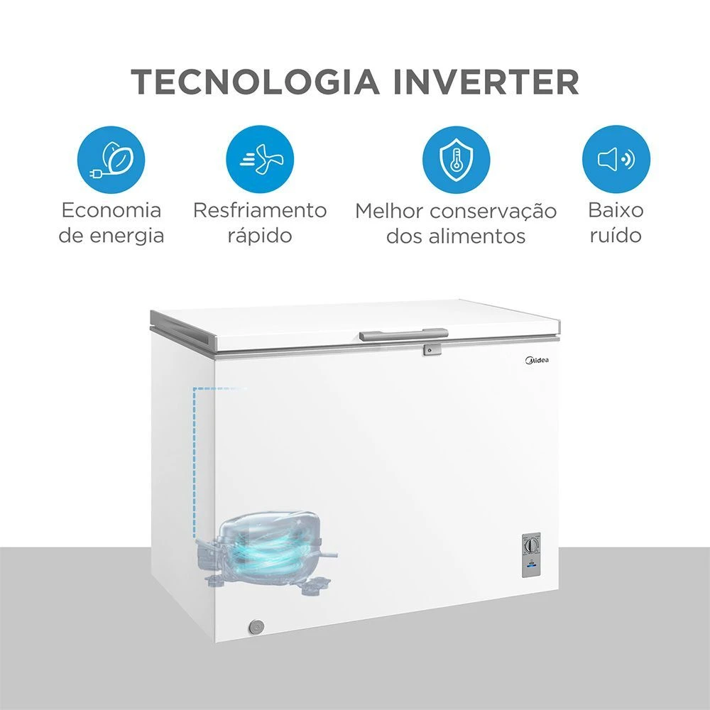 Freezer Midea Horizontal 293L 1 Porta Branco Bivolt (MDRC411FZD013